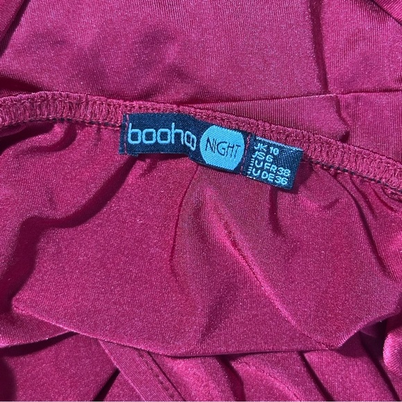 Boohoo Red Ruched Tie Front V-Neck Mini Dress Size 10 - Picture 4 of 4